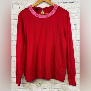 Talbots Red Pink Beaded Holiday Festive Party Crewneck Pullover Sweater XL